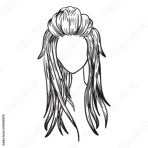 Long Wavy Hairstyle Sketch