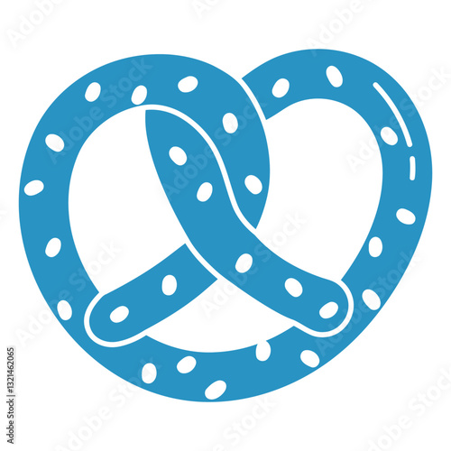 Blue Pretzel Icon: A stylized and playful illustration of a soft pretzel in a vibrant blue hue with strategically placed white salt dots, a perfect visual for snacks and food-related design projects.