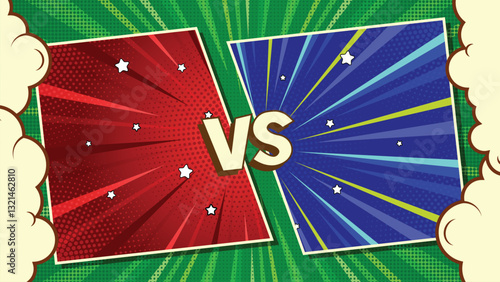 Comic cartoon pop art battle versus background with blank speech.
