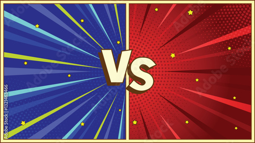 Cartoon comic background. Fight versus. Comics book colorful competition poster with halftone elements. Retro Pop Art style. Vector illustration