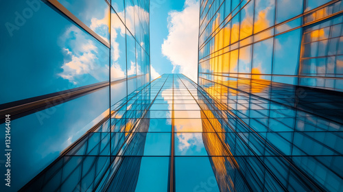 Wallpaper Mural A low-angle perspective of a glass skyscraper against a vibrant blue sky, symbolizing business and finance Torontodigital.ca