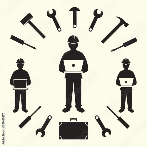 Hardworking Construction Workers Minimalist Silhouettes