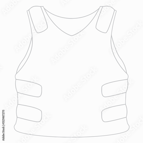 Protective Vest: A meticulously illustrated outline of a bulletproof vest, symbolizing security, defense, and safeguarding from harm.