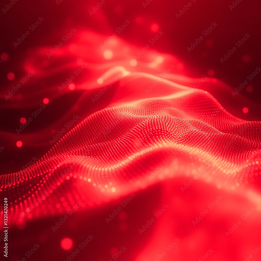 Vibrant Red Abstract Wavy Landscape of Glowing Dots Vibrant Red Abstract Wavy Landscape of Glowing Dots