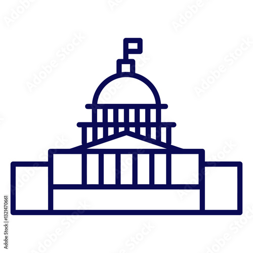 Elegant Architectural Icon: An architecturally striking, detailed line art illustration of a prominent government building, showcasing its design.