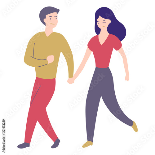 Couple Walking Together: A charming illustration depicts a man and woman strolling hand-in-hand, the essence of togetherness and shared journey is conveyed.