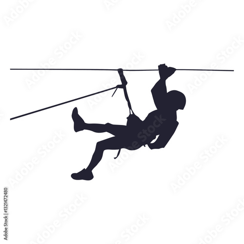 Ziplining Adventure Silhouette: A dynamic silhouette of a person ziplining across a high cable, showcasing adventurous spirit and thrilling activity.