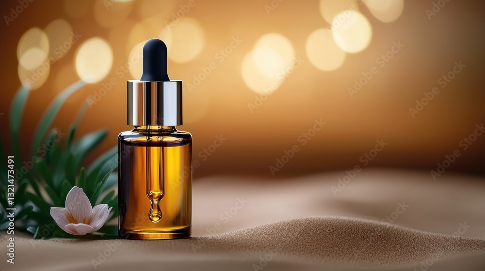 Naklejka premium Luxurious Golden Serum in Elegant Dropper Bottle