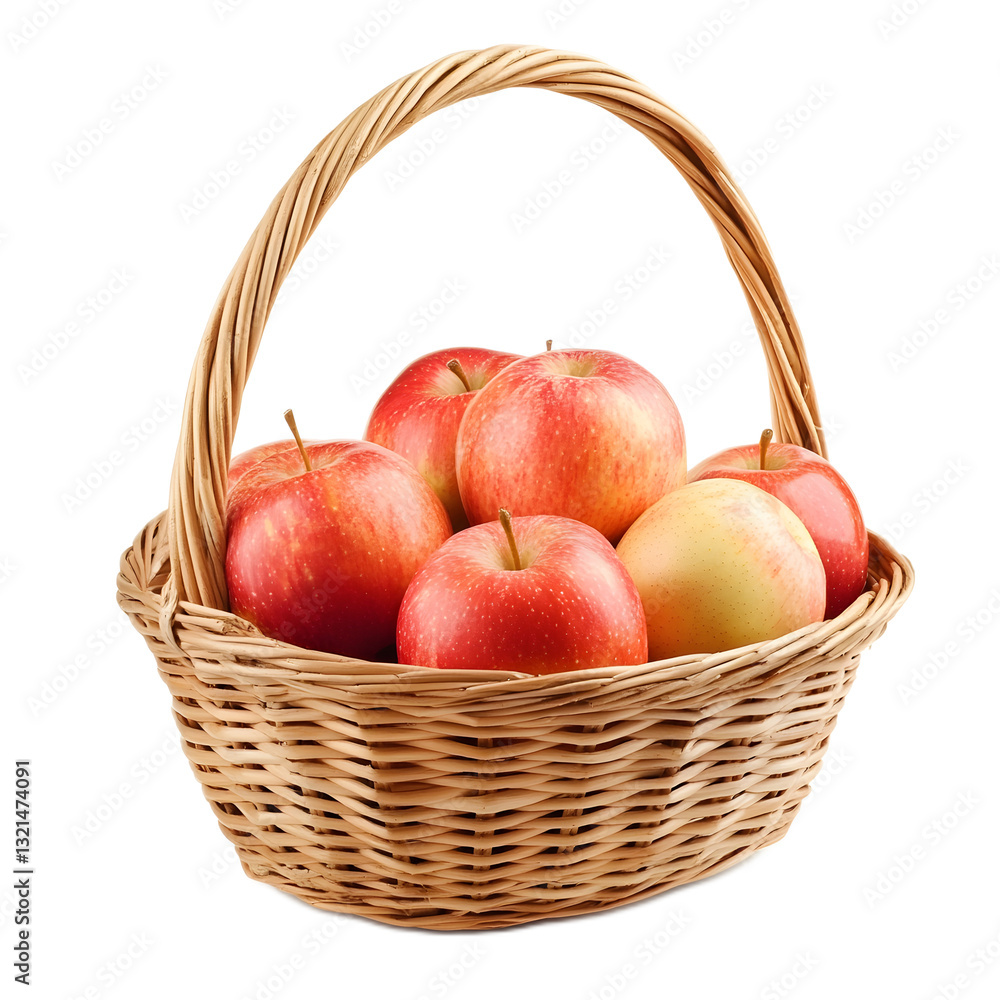 Freshly Harvested Red Apples in a Wicker Basket on a Table Freshly Harvested Red Apples in a Wicker Basket on a Table