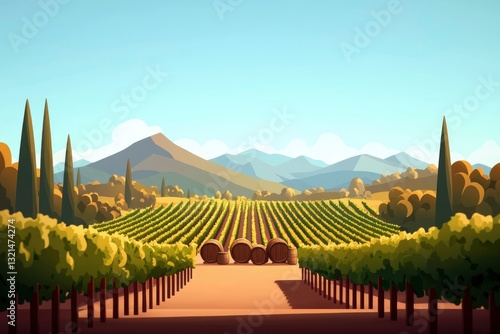 Vineyard landscape, sunny day