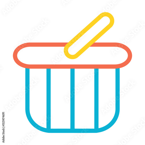 Shopping Basket Outline: A clean, crisp line drawing of a shopping basket, rendered in vibrant blue, red, and yellow, symbolizes shopping and commerce.