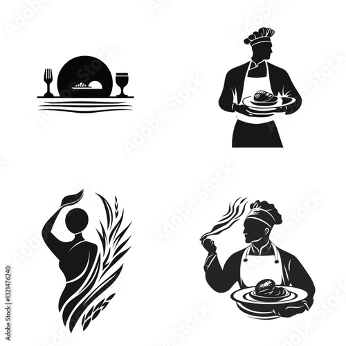 black and white icons set