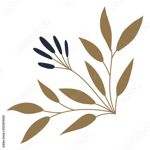 Elegant Gold and Navy Floral Corner: A sophisticated corner design featuring stylized gold leaves and navy blue blossoms, perfect for adding a touch of elegance to wedding invitations, logos.
