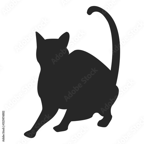 Silhouette of a Curious Cat: The elegant form of a sleek black cat is silhouetted against a soft backdrop, with its tail elegantly curved, showcasing its inquisitive nature.