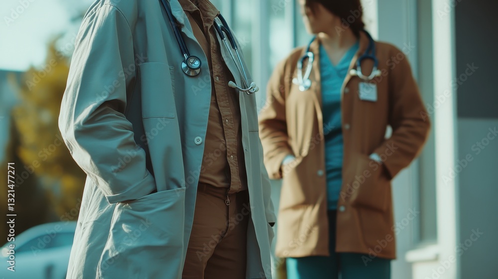 Fototapeta premium Doctors in Lab Coats Outdoors Healthcare Professionals