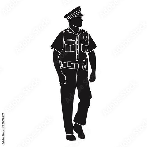 Guard's silhouette: An empowered guard in uniform stands with confidence, a symbol of law and order.  A strong, symbolic image, perfect for themes of authority and protection. 