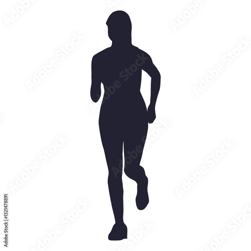 Silhouette of Female Runner: A sleek silhouette of a woman running forward with determination, embodying fitness, health, and active lifestyle.