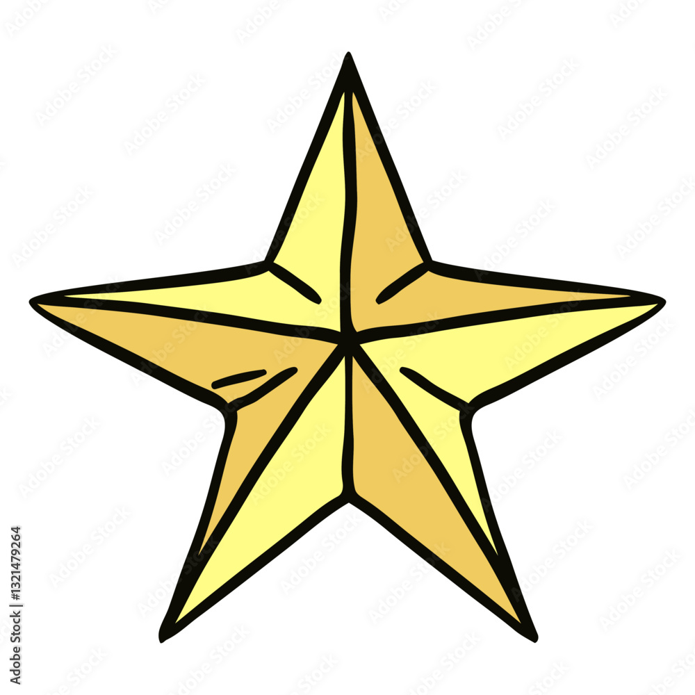 Obraz premium Shining Golden Star: A beautifully illustrated, five-pointed golden star, radiating with a warm, inviting glow. Capturing the classic charm and the timeless allure of this symbol of aspiration.