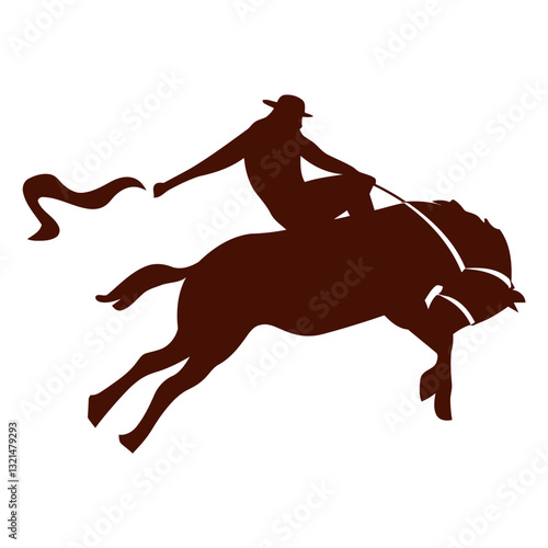 Rodeo Silhouette: A dynamic silhouette of a cowboy bravely riding a bucking bronco, showcasing the raw power and thrill of rodeo competition.
