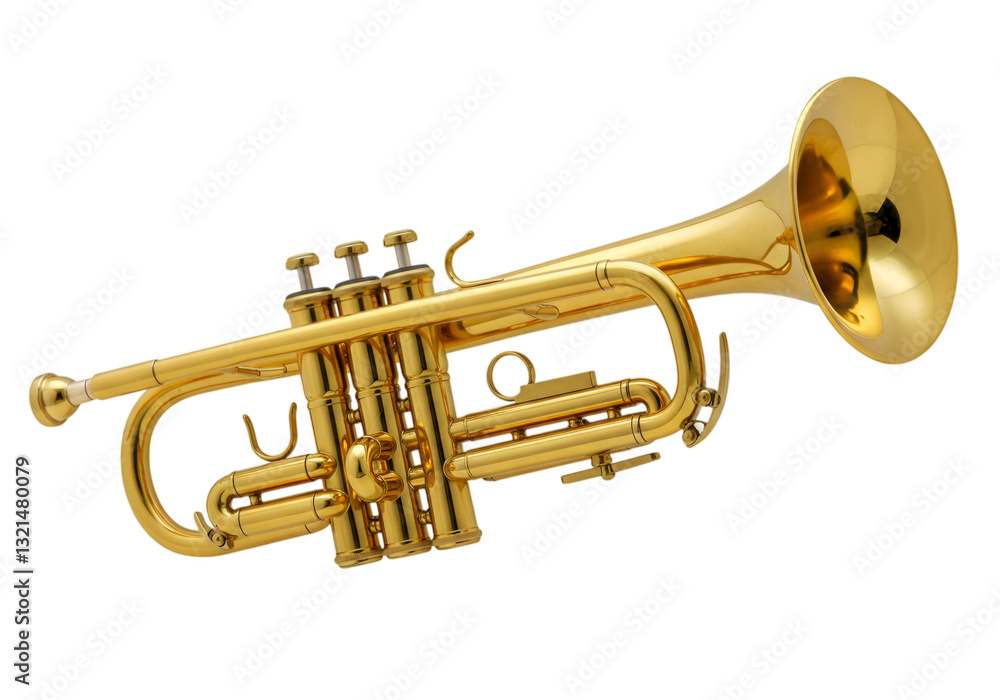 Naklejka premium Elegant Gold Trumpet Isolated on Black Background for Music Enthusiasts