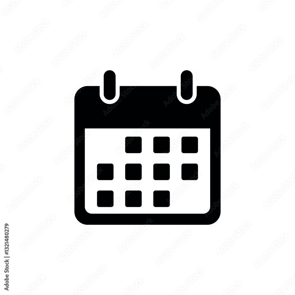 Vector black calendar icon isolated on white background, silhouette Vector black calendar icon isolated on white background, silhouette