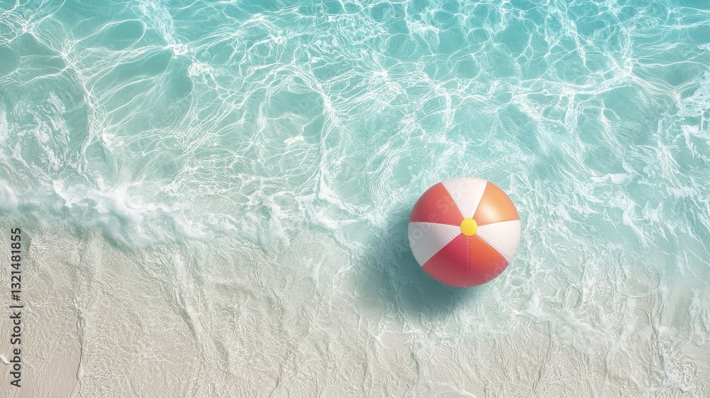 Obraz premium Colorful Beach Ball Floating on Crystal Clear Water at the Beach