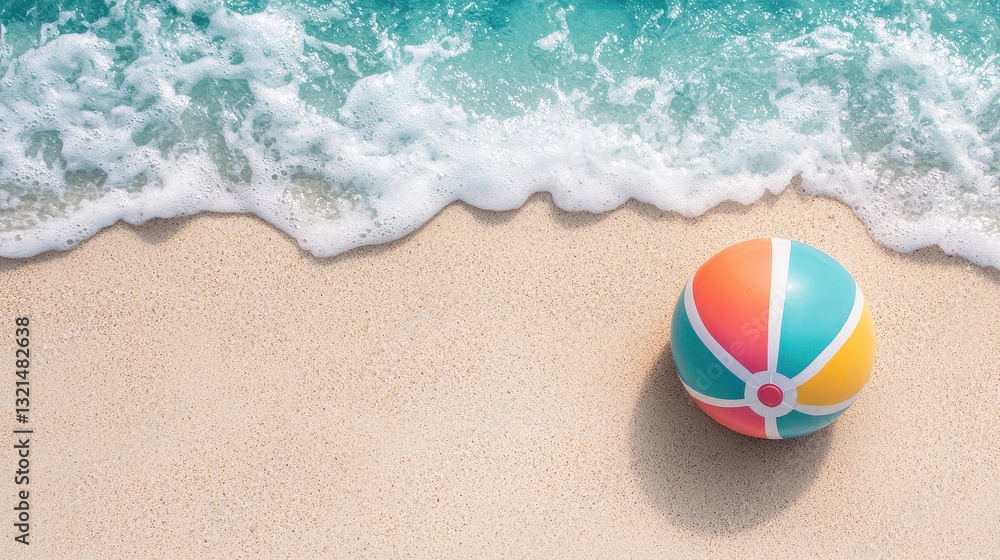 Obraz premium High Angle View of Colorful Beach Ball on Sandy Shoreline