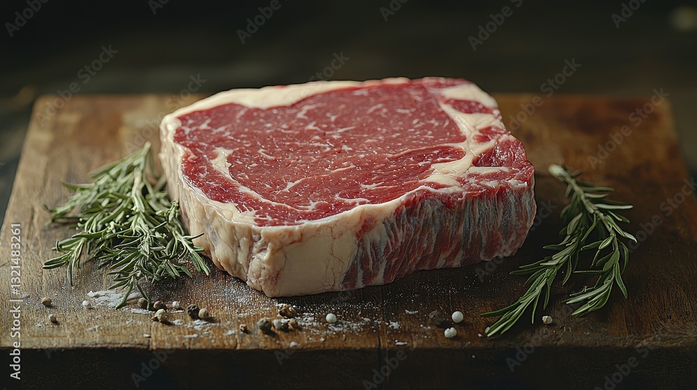A fresh piece of meat arranged neatly on a wooden cutting board ready for culinary preparation A fresh piece of meat arranged neatly on a wooden cutting board ready for culinary preparation