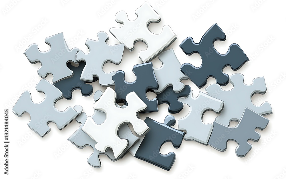 Group of Unconnected Jigsaw Pieces Symbolizing Complex Problem Solving Group of Unconnected Jigsaw Pieces Symbolizing Complex Problem Solving