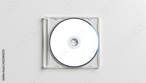 Closed compact plastic disc box case with white isolated blank for branding design. CD jewel mock-up on soft gray background, crayon drawing. White tone