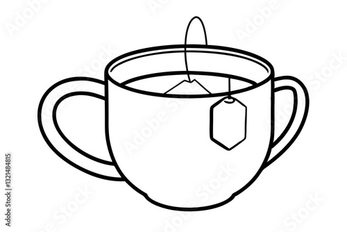 Cup with a tea bag steeping one-line drawing