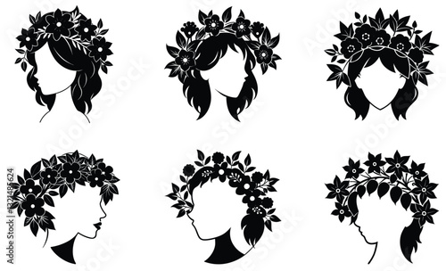Floral Hair Crown silhouette vector