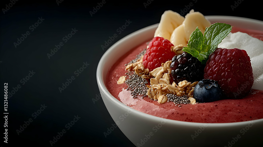 A white bowl filled with colorful smoothie and fruit toppings A white bowl filled with colorful smoothie and fruit toppings