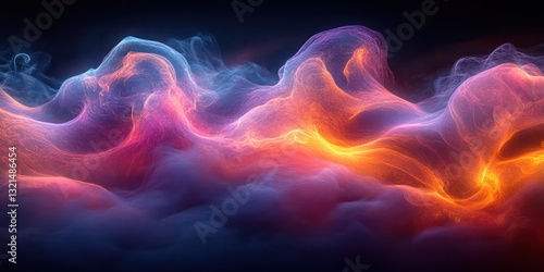 Vibrant Colorful Smoke Liquid Flowing Waves Abstract Neon Light Background photo