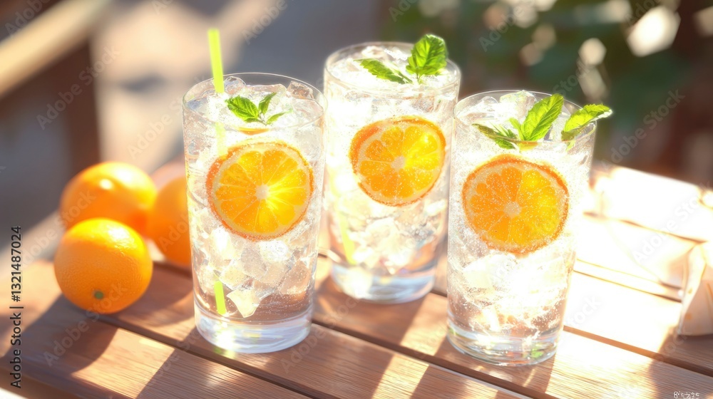 Fototapeta premium Refreshing summer drinks on a wooden table