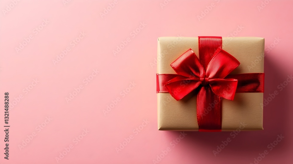 a gift box on a simple background, top view Web banner with space a gift box on a simple background, top view Web banner with space