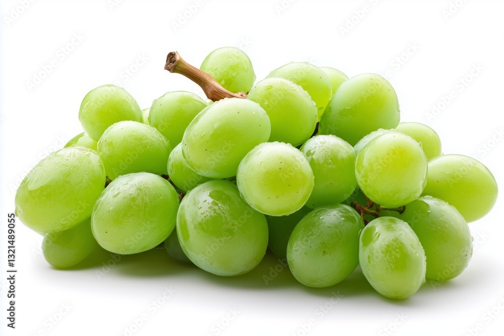 A fresh bunch of green grapes with dewdrops, perfect for a healthy snack. A fresh bunch of green grapes with dewdrops, perfect for a healthy snack.