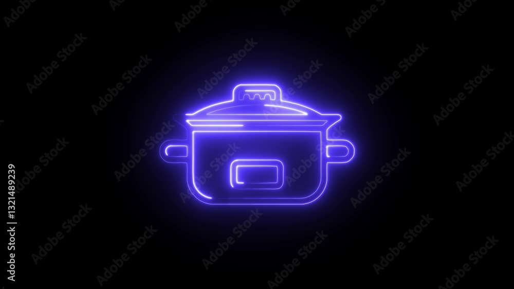 Glowing neon crockpot icon isolated on black background. HD Video motion graphic animation Glowing neon crockpot icon isolated on black background. HD Video motion graphic animation