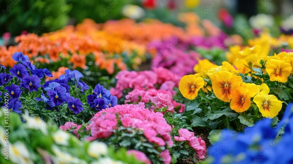 Obraz premium A vibrant display of colorful flowers in a garden setting.