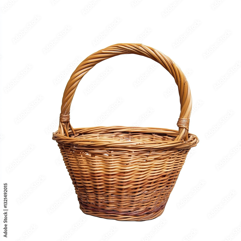 Obraz premium Wicker basket with handle isolated on white background
