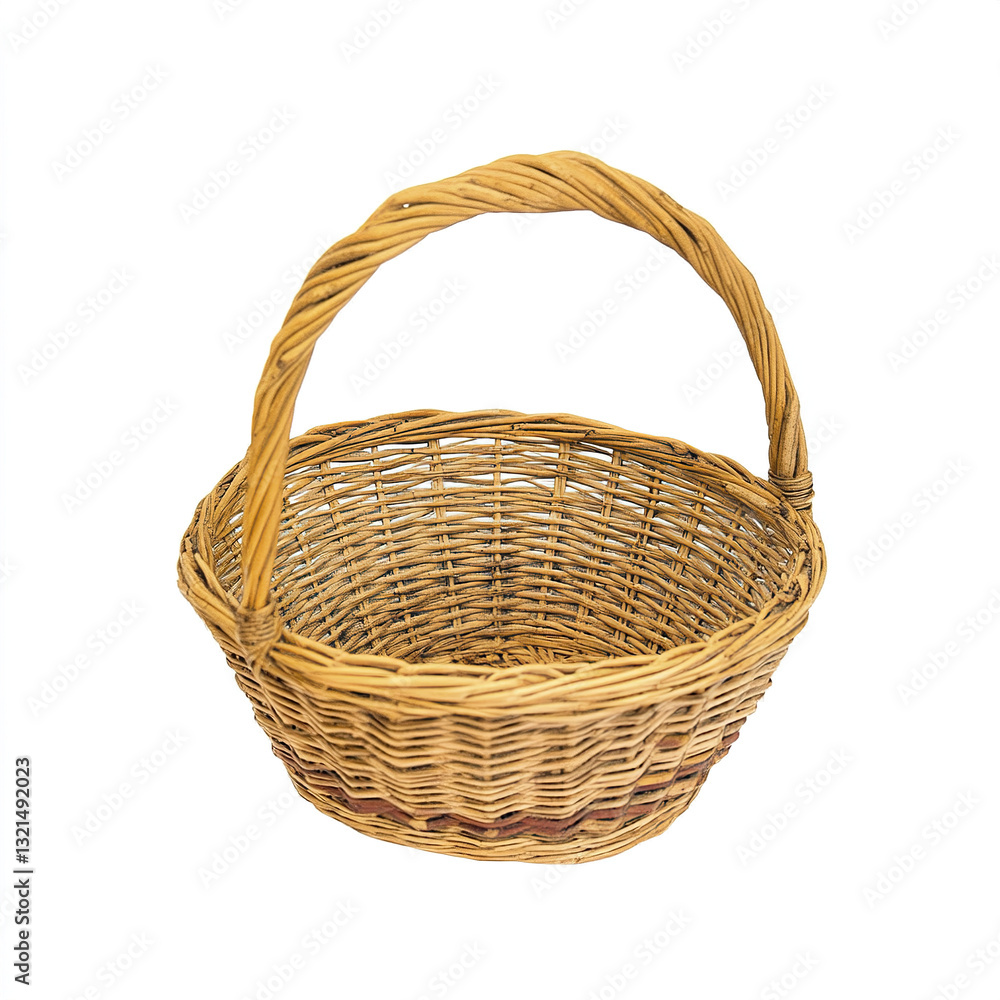 Obraz premium Wicker basket with handle isolated on white background