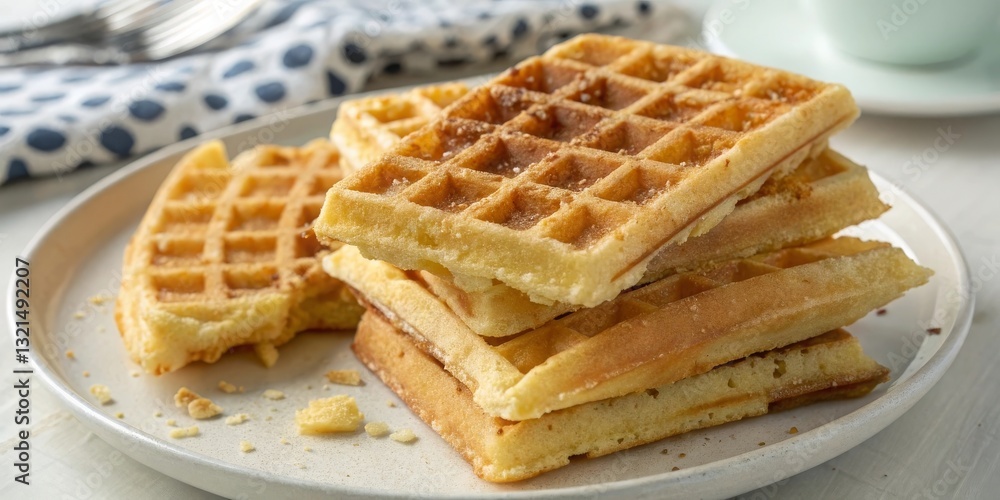 Delicious waffles served on a plate kitchen table food photography cozy environment close-up view culinary delight Delicious waffles served on a plate kitchen table food photography cozy environment close-up view culinary delight