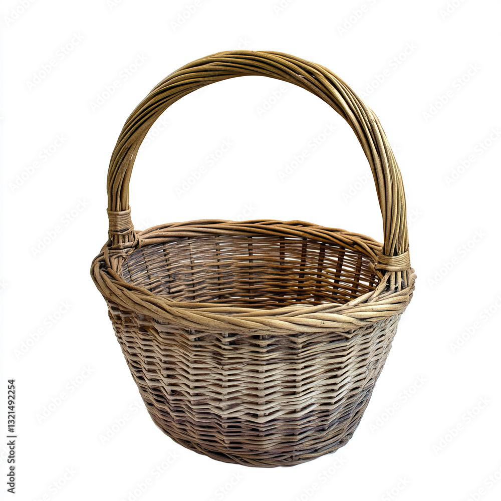 Obraz premium Wicker basket with handle isolated on white background