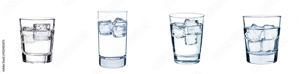 Glasses filled with clear cool liquids like water alcohol or cocktails with ice cubes inside for refreshment and enjoyment at social restaurants Glasses filled with clear cool liquids like water alcohol or cocktails with ice cubes inside for refreshment and enjoyment at social restaurants