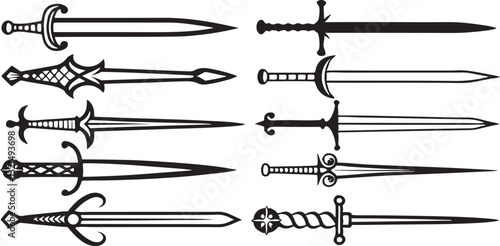 Vintage Decorative Set of Knives and Swords with Floral Border and Ornamental Design