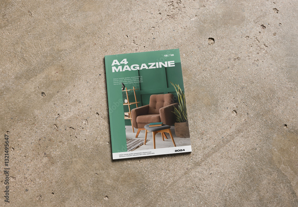 Mockup Of Customized A4 Magazine On Floor Stock Template | Adobe Stock