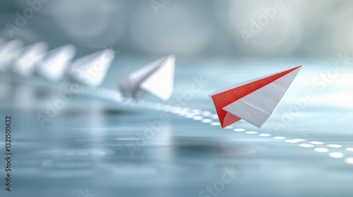 Colorful paper airplanes flying in a playful formation on a smooth surface