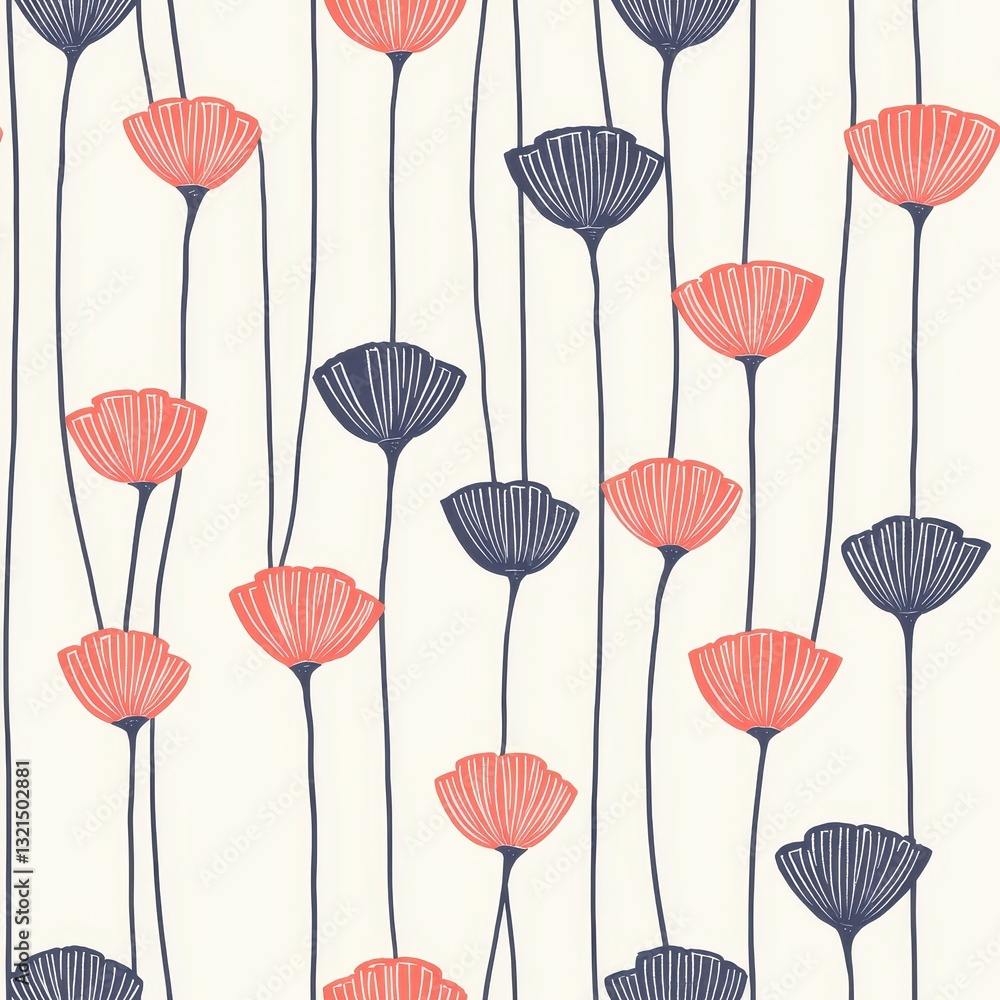 Obraz premium Minimal Illustrated Hand-Drawn Flowers with Flowing Stems Design
