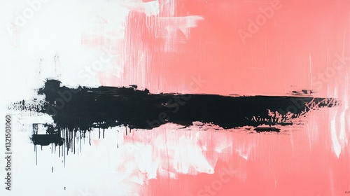 Abstract artwork featuring bold black strokes on a soft pink and white background, evoking modern artistic expression