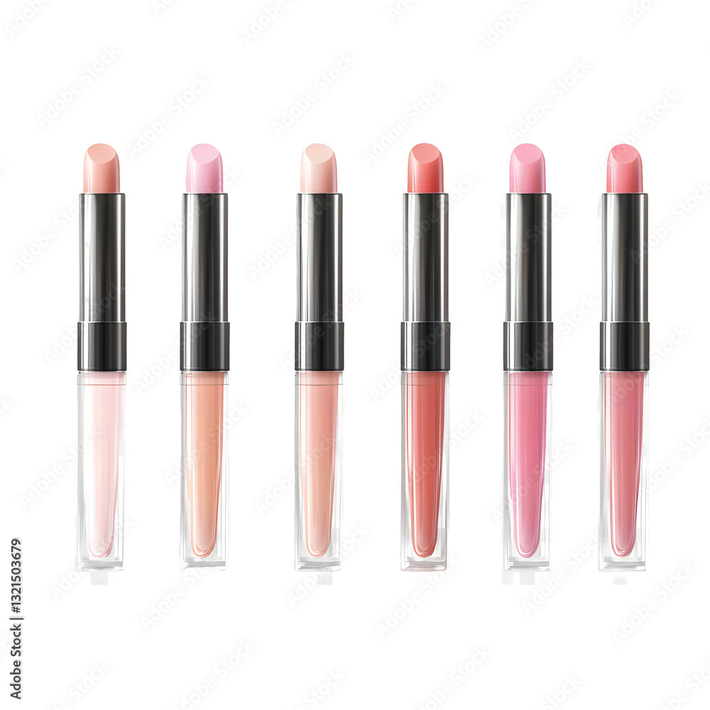Obraz premium Elegant and modern collection of stylish lip gloss tubes showcasing soft creamy textures and alluring hues fully isolated on a transparent background for beauty and cosmetic product presentations